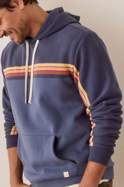 Archive cloud 9 fleece hoodie in navy sunset stripe front view