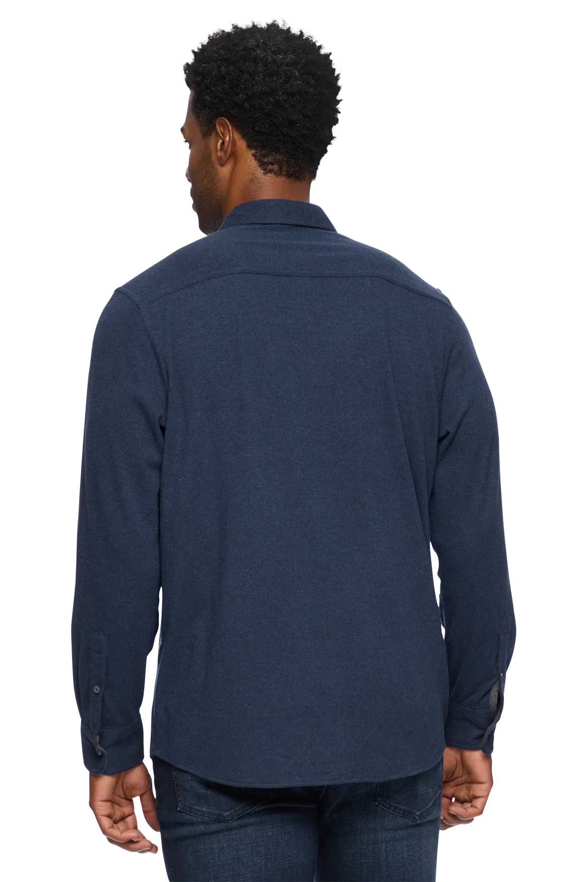 HERO TWILL KNIT FLANNEL SHIRT IN NAVY BACK VIEW