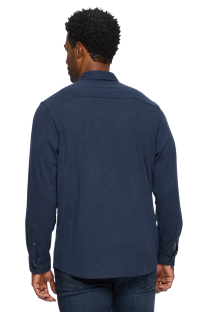 HERO TWILL KNIT FLANNEL SHIRT IN NAVY BACK VIEW