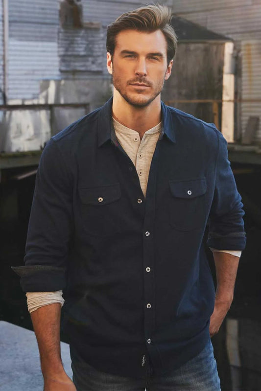 HERO TWILL KNIT FLANNEL SHIRT IN NAVY FRONT VIEW