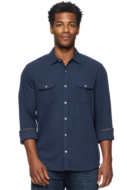 HERO TWILL KNIT FLANNEL SHIRT IN NAVY FRONT VIEW