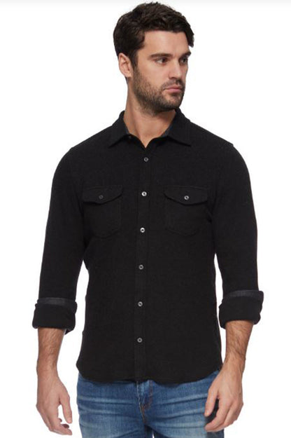 Hero twill knit flannel shirt in black front view