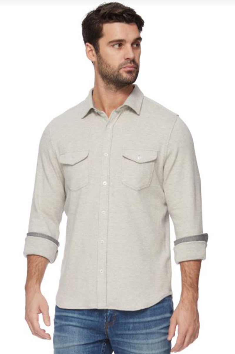 Hero twill knit flannel shirt in light grey front view