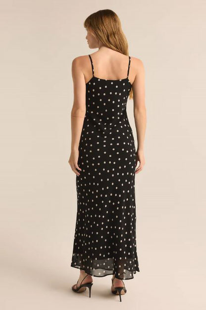 Cecily polka dot slip dress in black back view