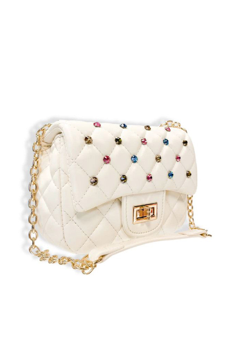 COLORFUL GEMS QUILTED PURSE in cream