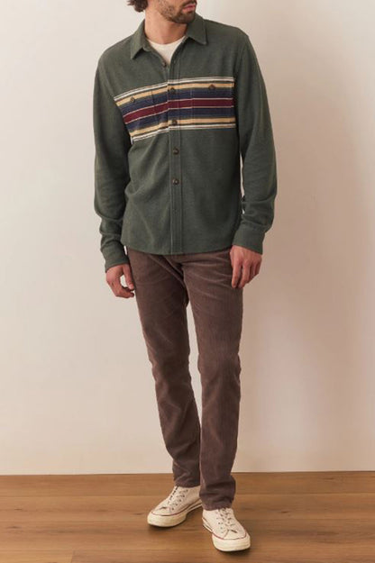 Pacifica stretch twill shirt in green multi stripe front view