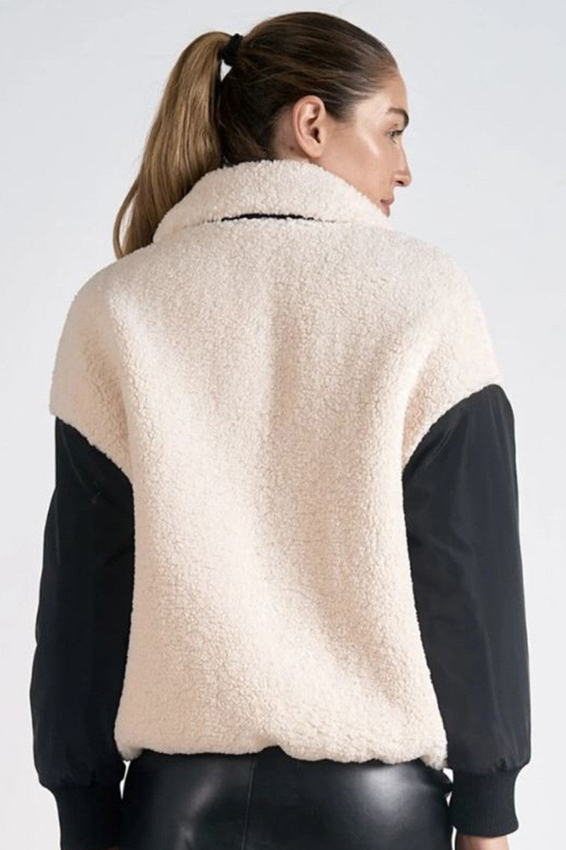 Colorblock Faux Fur vest in off white back view