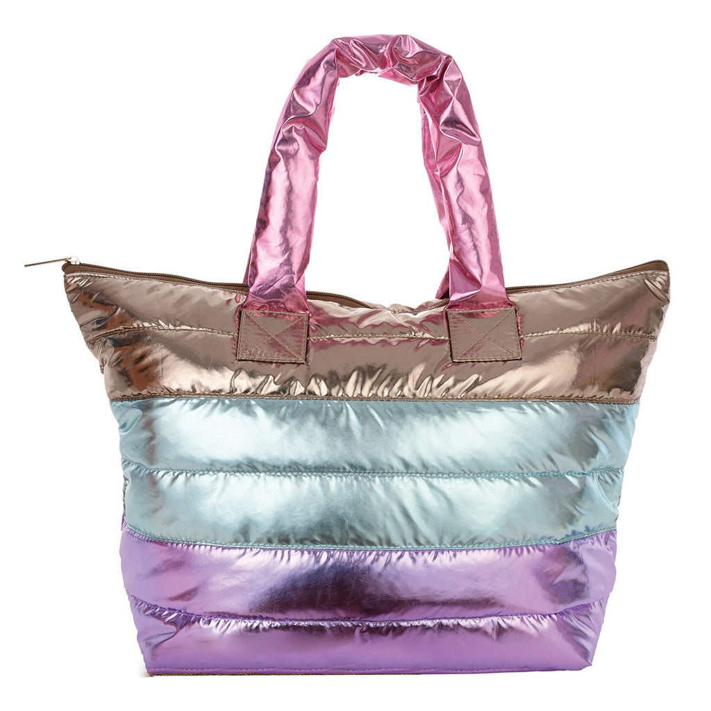 PUFFER OVERNIGHT BAG in icy color block front view