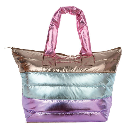 PUFFER OVERNIGHT BAG in icy color block front view