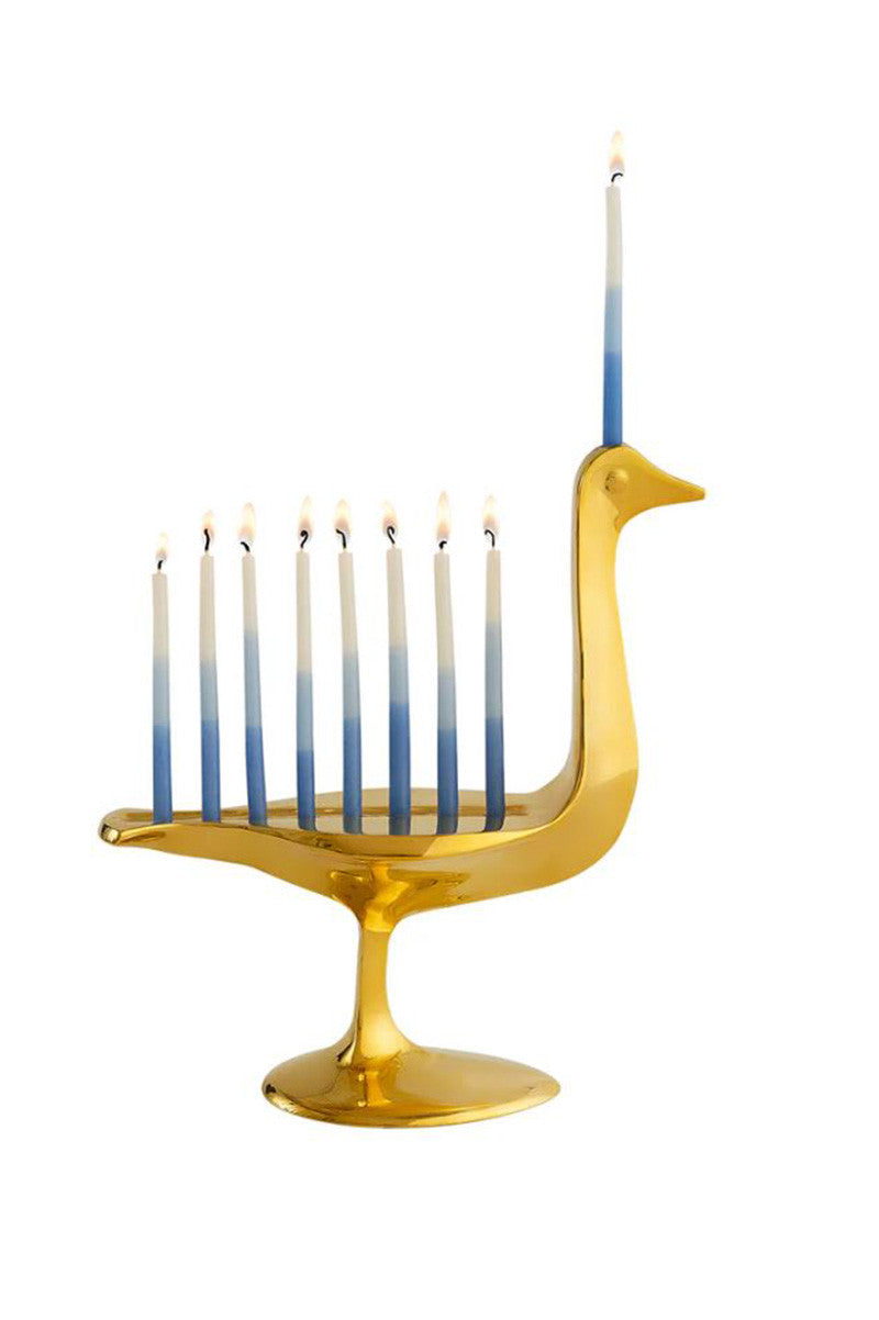 Bird Menorah in brass with candles