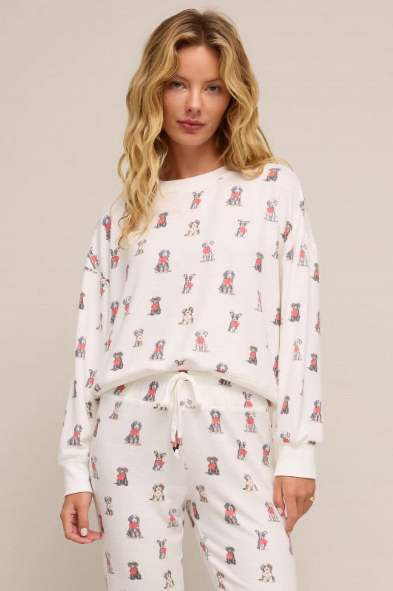 Elle puppy love long sleeve top in vanilla ice