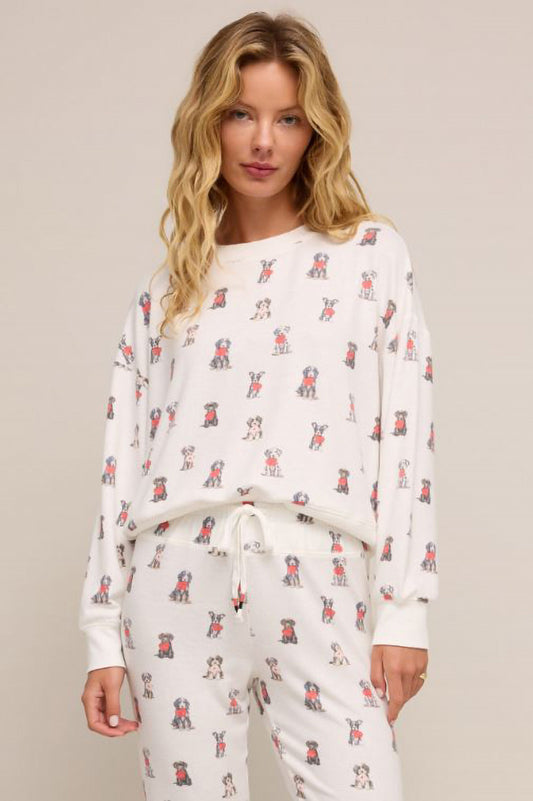 Elle puppy love long sleeve top in vanilla ice