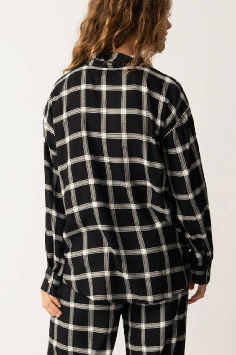 Cozy & Chic long sleeve top black plaid back view