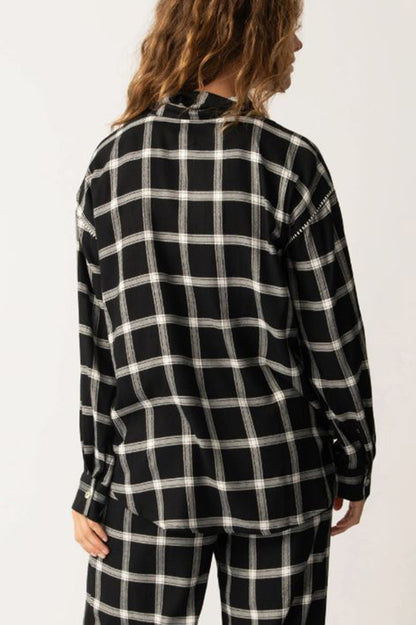 Cozy & Chic long sleeve top black plaid back view