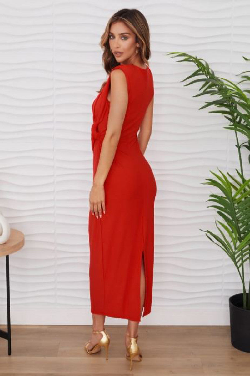 Sleeveless Maxi dress in red back view