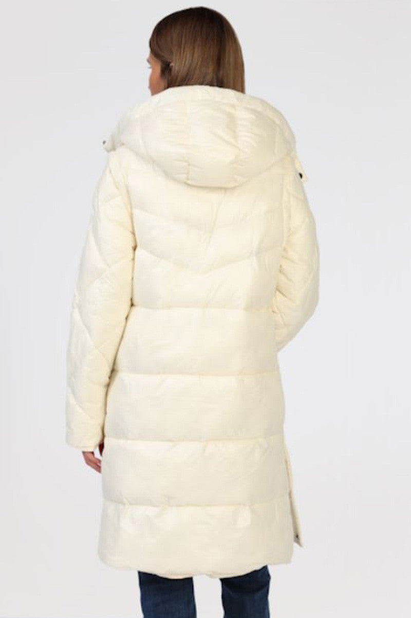 Quilted puffer with zip off sleeve in natural back view