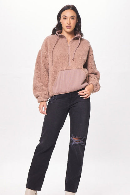 Fleece half zip in mocha