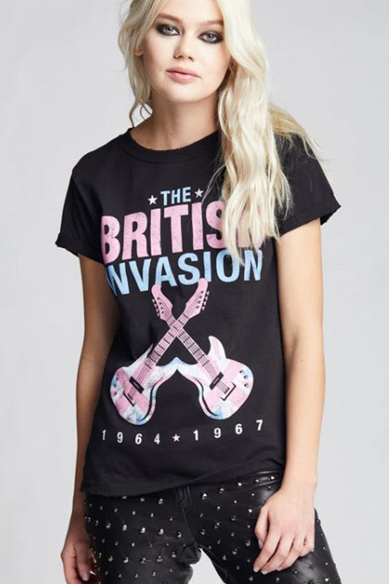BRITISH INVASION BAND TEE in vintage black front view