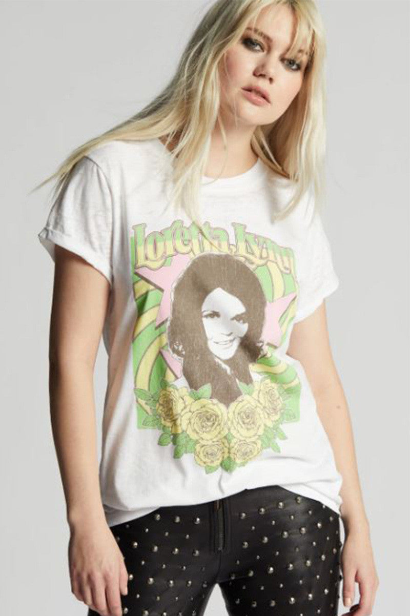 LORETTA LYNN ROSES TEE in white front view