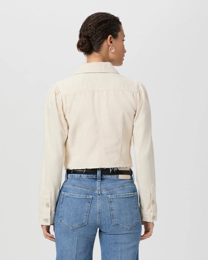 Cropped pacey denim jacket in quartz sand back view