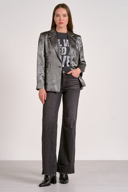 WIDE LAPEL BLAZER IN SILVER FRONT VIEW