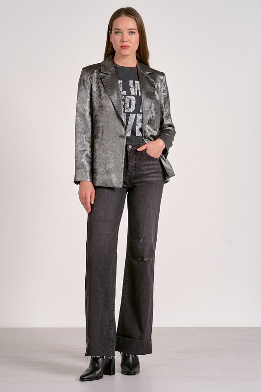 WIDE LAPEL BLAZER IN SILVER FRONT VIEW