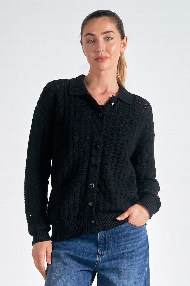 Button down cardigan sweater in black