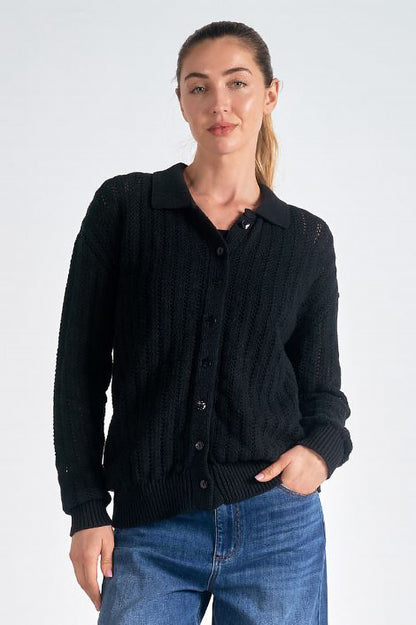 Button down cardigan sweater in black