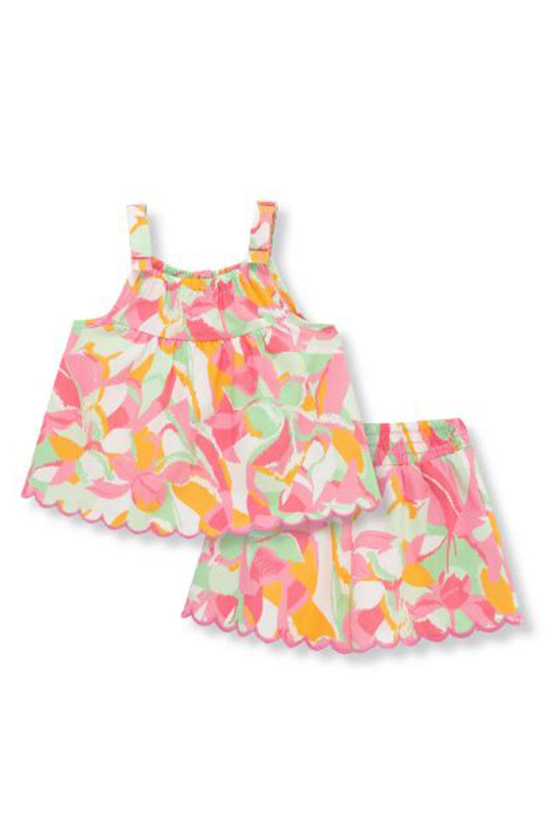 All over print short set in multi orange front view