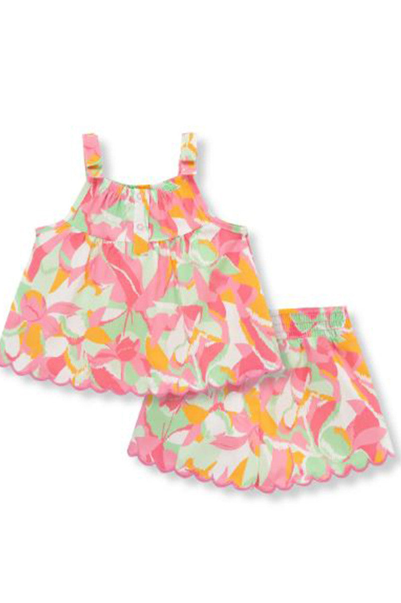 All over print short set in multi orange back view