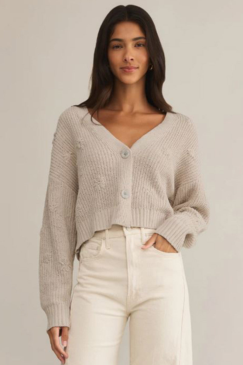 FLUER CROPPED CARDIGAN in parchment front view