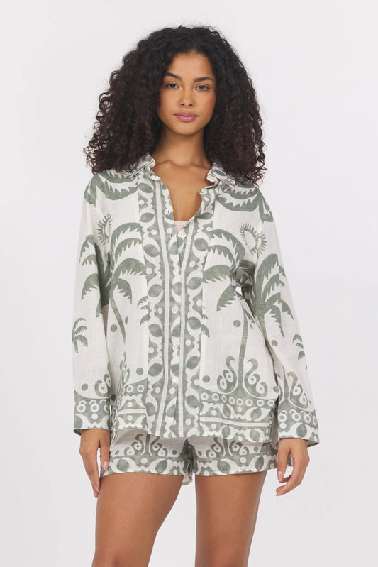 BORDER PRINT BUTTON UP IN TULUM FRONT VIEW