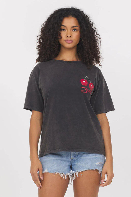 GRAPHIC TEE SHIRT IN CHERRY BLACK FRONT VIEW