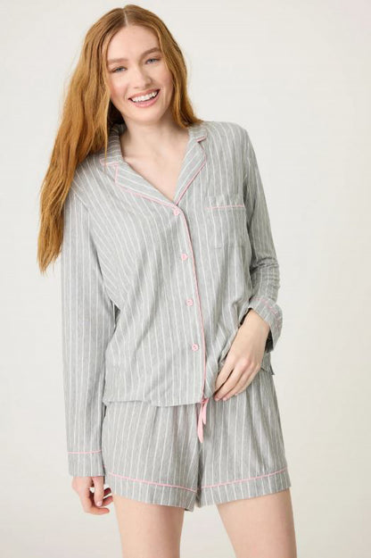 Lazy days long sleeve top in heather grey front view