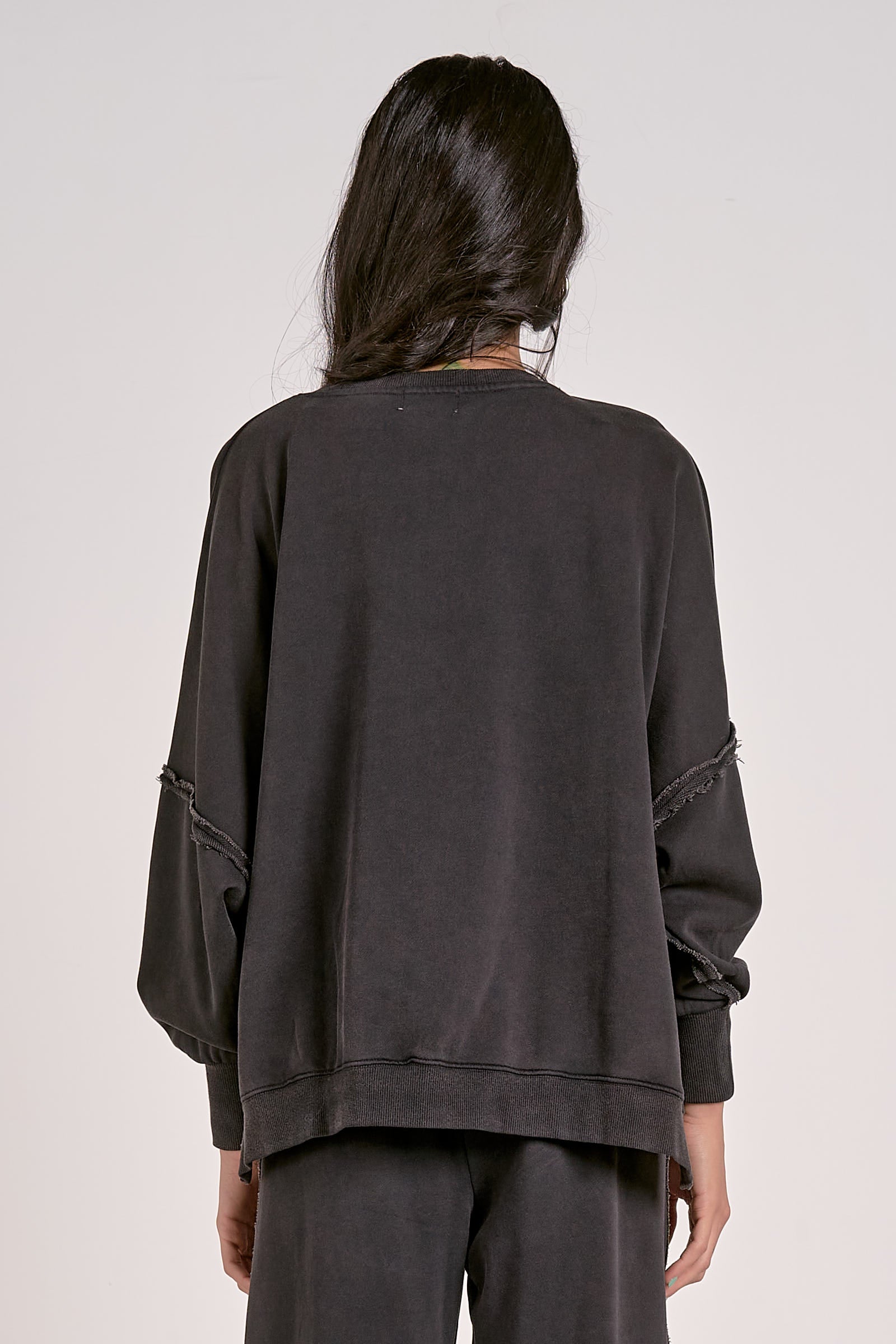 OVERSIZED CREWNECK SWEATSHIRT IN BLACK BACK VIEW