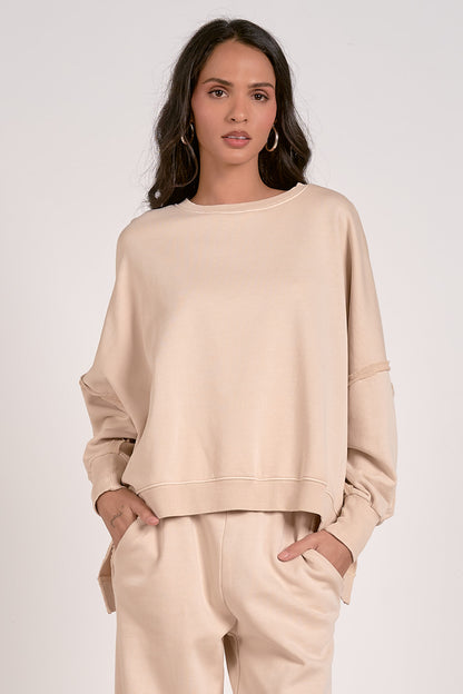 OVERSIZED CREWNECK SWEATSHIRT IN SAND FRONT VIEW