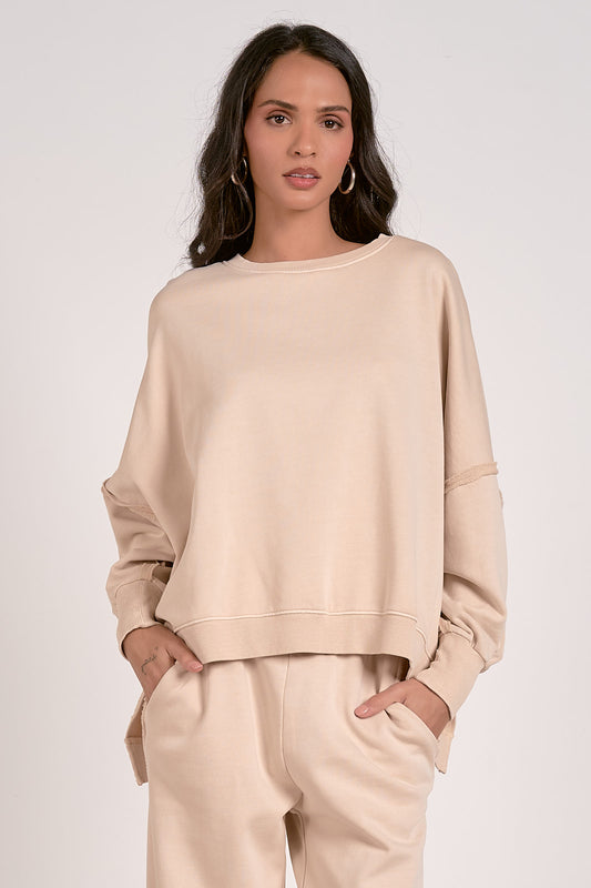 OVERSIZED CREWNECK SWEATSHIRT IN SAND FRONT VIEW