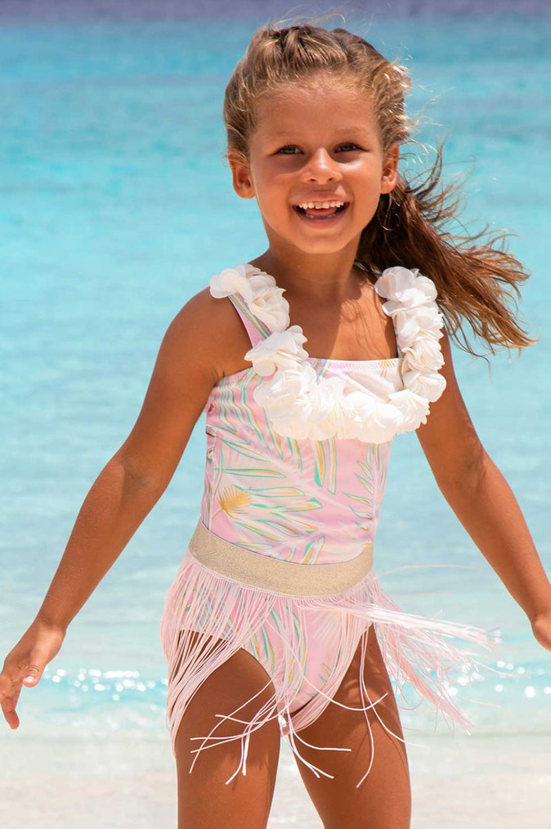 Hula 1pc & skirt swimsuit in pink green style view