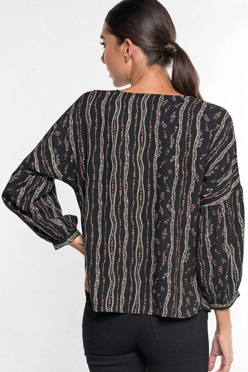 FLORAL TWIST FRONT TOP IN BLACK COMBO BACK VIEW