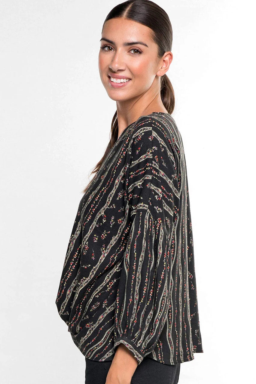 FLORAL TWIST FRONT TOP IN BLACK COMBO SIDE VIEW