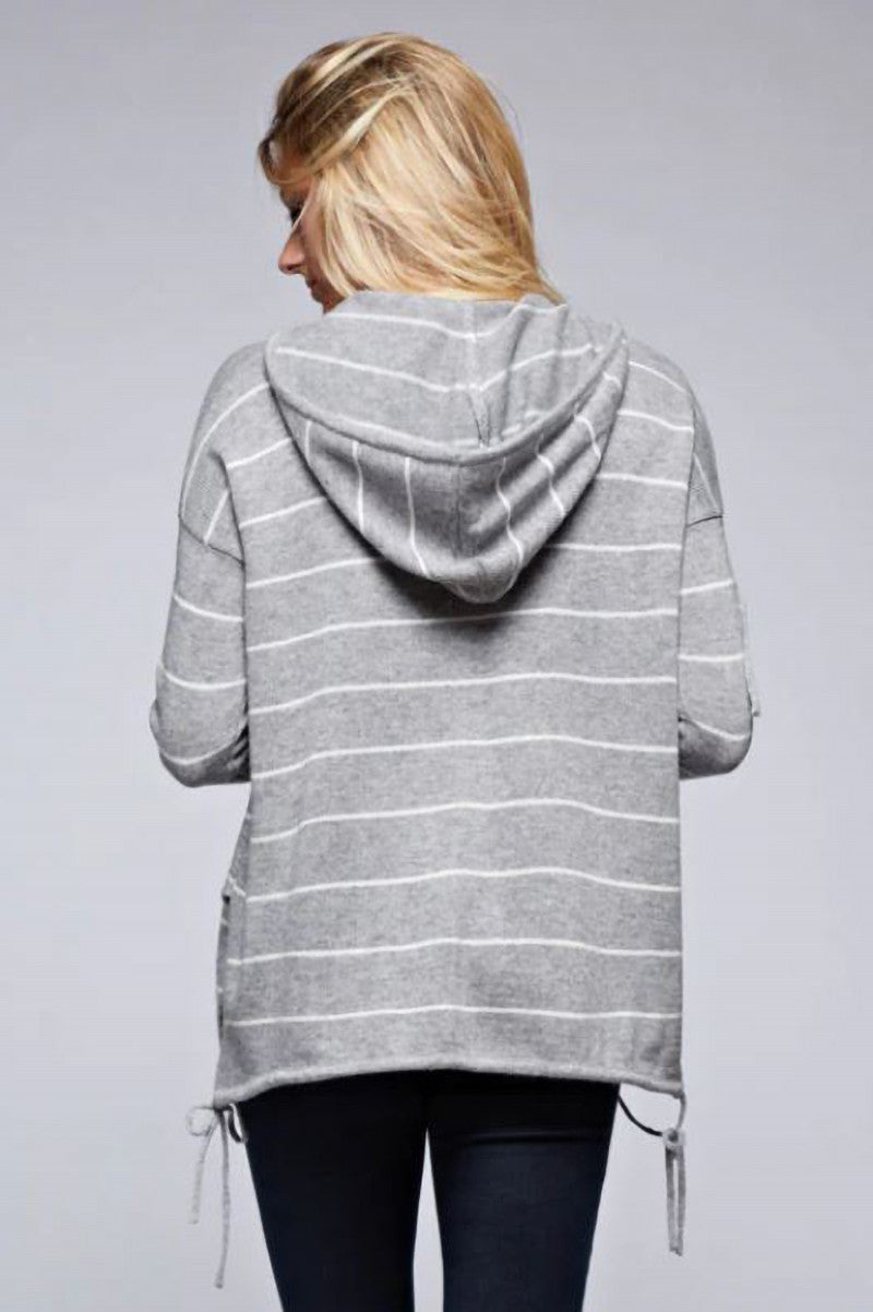 Striped Hoody Sweater in gray cream back view
