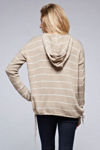 Striped Hoody Sweater in tan cream back view