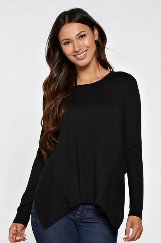 Long sleeve pullover sweater in black front view