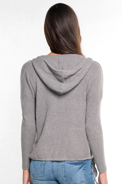 Waffle knit hoodie in heather ash back view