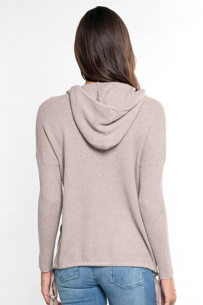 Waffle knit hoodie in heather cement back view