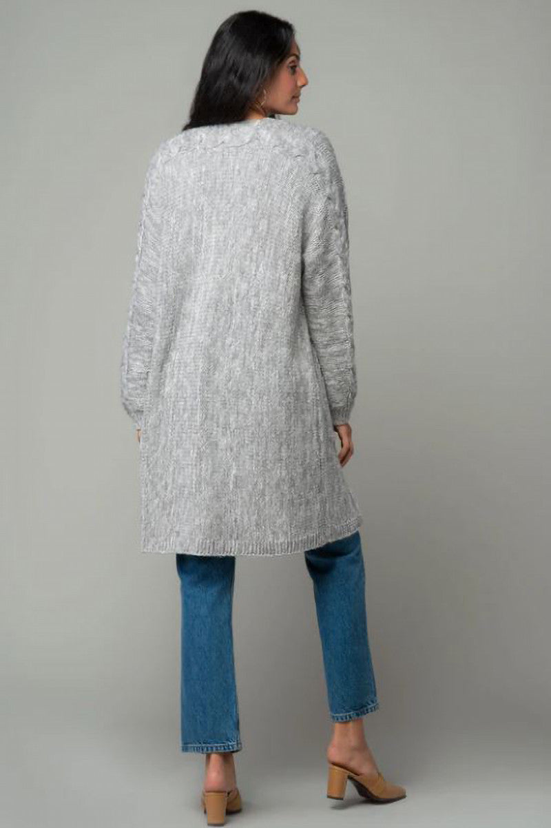Chunky knit cardigan in heather grey back view
