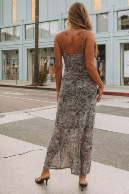 Lace Trim mesh maxi dress in cream black back view
