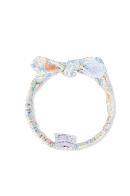 Pastel floral knotted baby headband with bow and stitched band