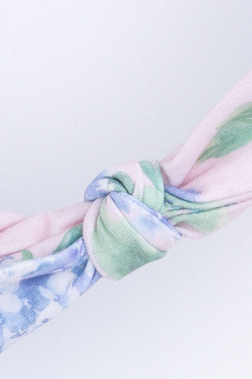 Pastel floral knotted baby headband with bow knot detail