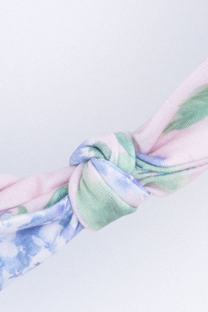 Pastel floral knotted baby headband with bow knot detail